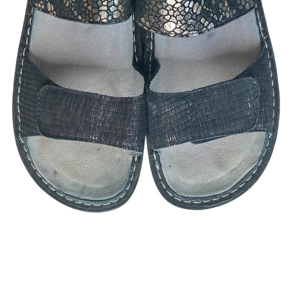 Algeria Verona-780 Black Metallic Two Strap w/Sling Back Leather Comfort Sandals - Picture 4 of 16